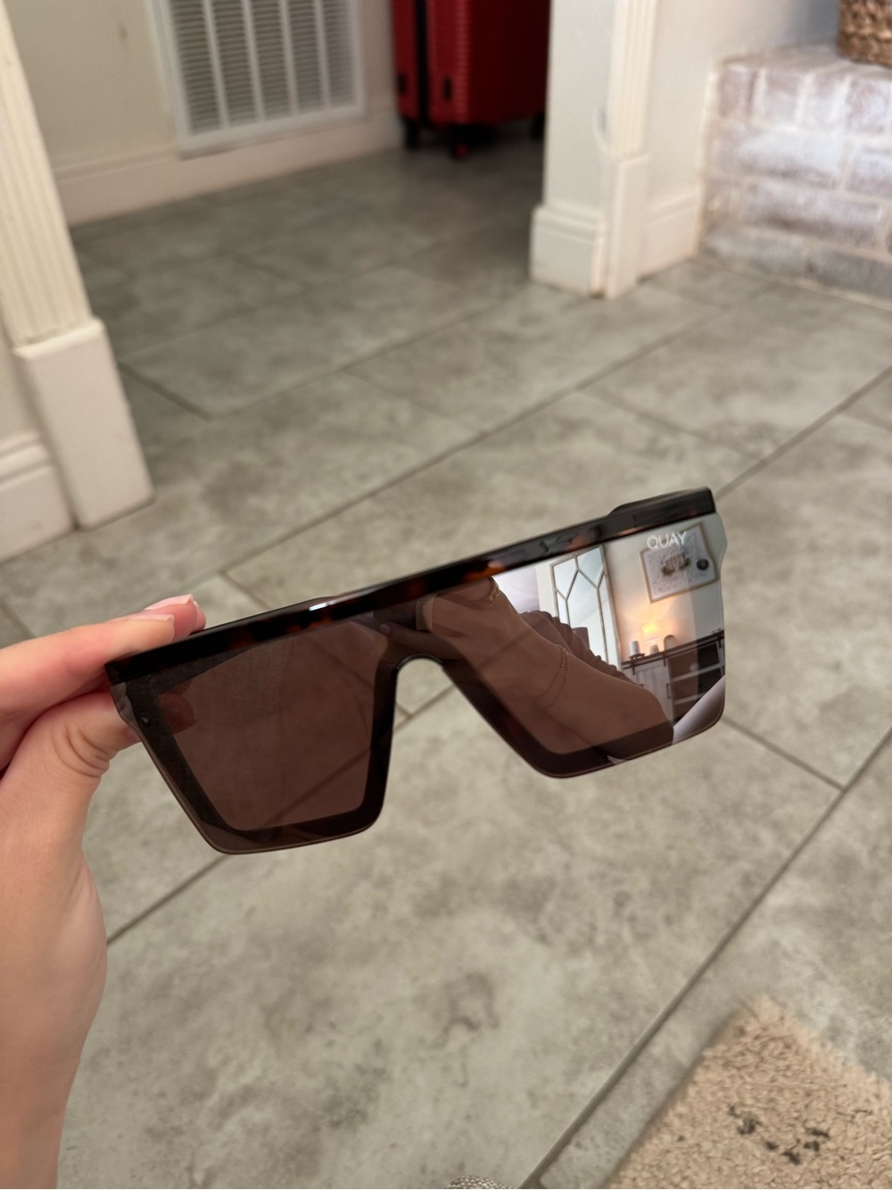 QUAY Oversized Shield Sunglasses in Tortoise Brown